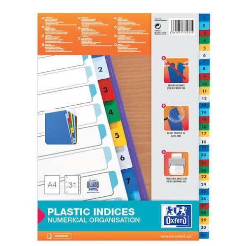 Elba Plastregister polypropylen 31 delar 1-31 A4 olika färger