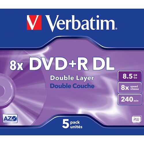 Verbatim DVD+R DL DVD skrivbar skiva 8,5 GB (240 minuter) 8x-hastighet matt silver jewel case