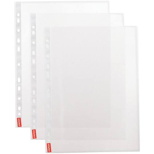 Simply STAPLES Plastficka A4 stansad 40 mikrometer polypropylen skrovlig 11 hål genomskinlig med vita remsor