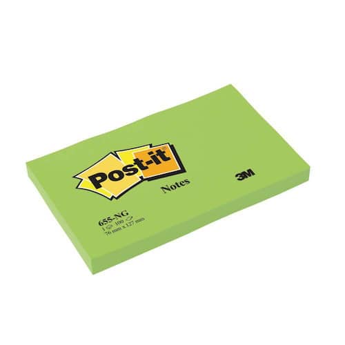 Post-it® Sticky-notislappar 76 x 127 mm neongröna 100 blad 655-NG