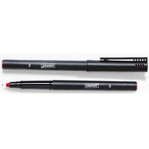 Legacy Own Brand STAPLES Finelinerpenna tunn spets på 0,5 mm konisk spets svart pennkropp i polypropylen med rött bläck