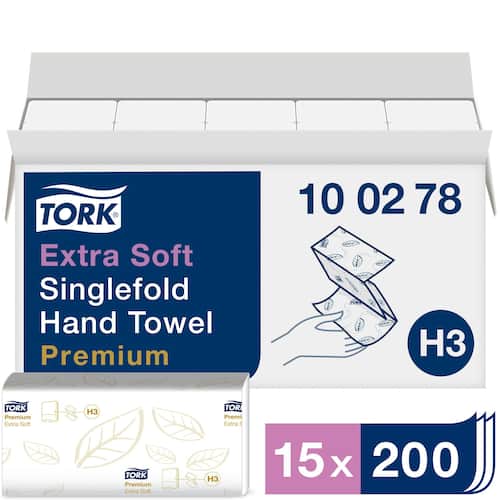Tork Pappershandduk Premium Extra Soft Singlefold H3 2-lagers vit