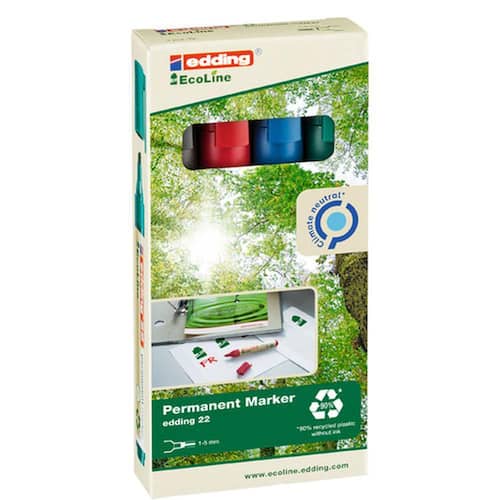 edding Märkpenna 22 EcoLine permanent snedskuren spets 1–5 mm olika färger: Svart röd blå grön