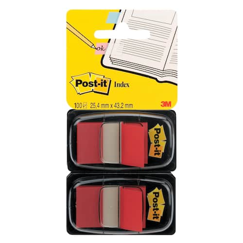 Post-it® Indexflikar med hållare medium 25,4 x 43,2 mm röda 2 x 50 dubbelförpackning