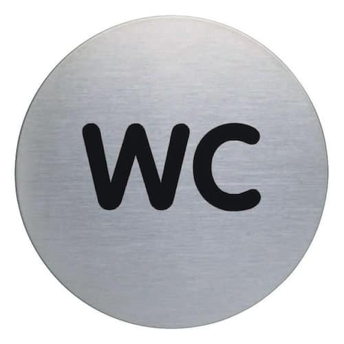 Durable Symbolskylt WC 83 mm i diameter självhäftande borstat rostfritt stål