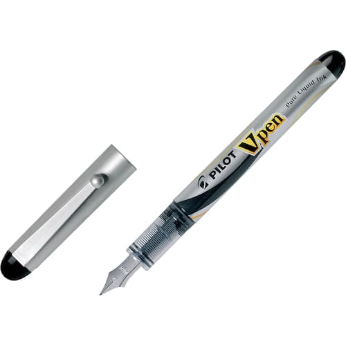 Pilot Reservoarpenna V Pen mediumspets 0,4mm svart och silverfärgad plastpennkropp svart bläck