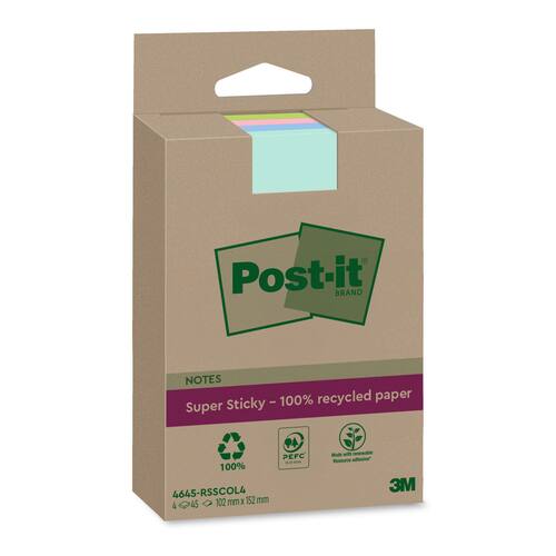 Post-it® Notes POST-IT SS rec 102x152mm sort 4/fp
