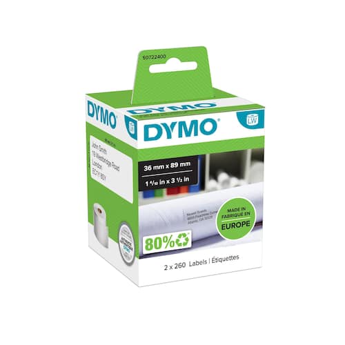 Dymo LW-etiketter stora adressetiketter 89×36 mm svart på vit