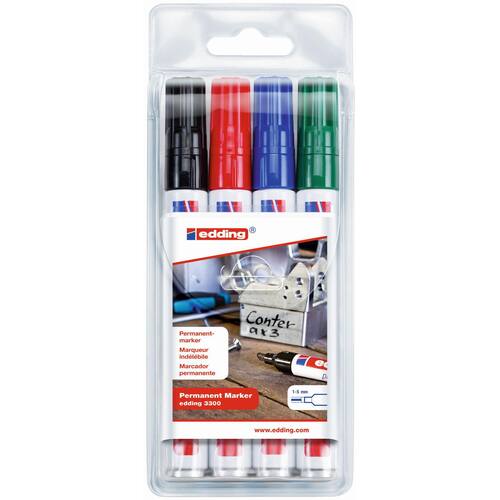 edding Märkpenna Permanent  330 snedskuren spets 1 – 5 mm olika färger 4-pack
