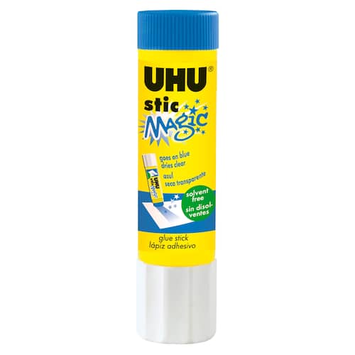 Uhu Magic limstift med blå färg som torkar genomskinligt fritt från lösningsmedel tvättbart 21 g