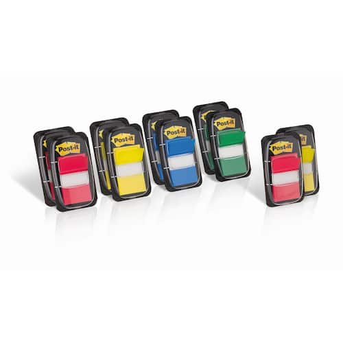 Post-it® Indexflikar medium 25,4 x 43,2 mm olika färger förpackning med 10 x 50 + förpackning med 2 x 50 utan extra kostnad med hållare