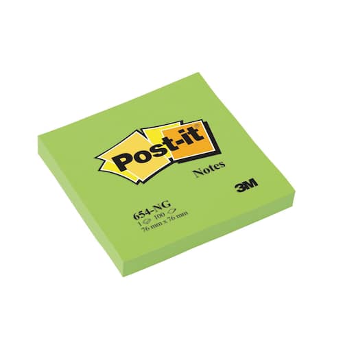 Post-it® Sticky-notislappar 76 x 76 mm neongröna 100 blad 654-NG