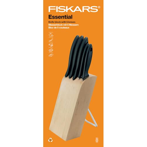 Läs mer om Fiskars Essential knivblock med fem knivar