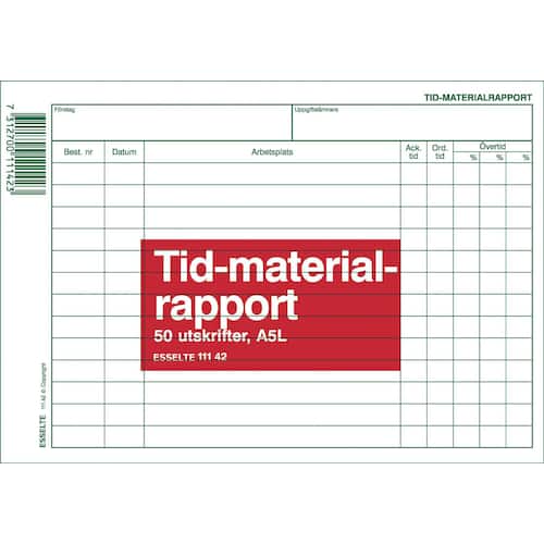 Esselte Blankett Tid- och Materialrapport A5L 50 blad