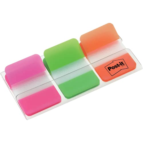 Post-it® Indexflikar Strong små 25,4 x 38 mm olika färger 3 x 22-pack med hylshållare