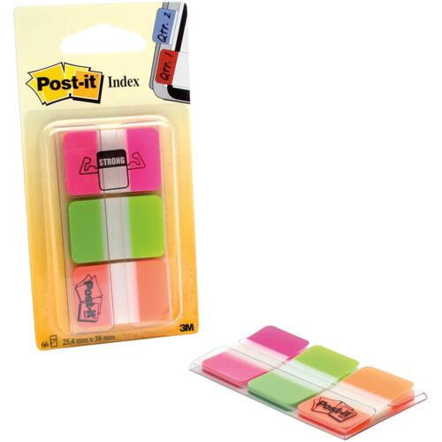 Post-it® Indexflikar Strong små 25,4 x 38 mm olika färger 3 x 22-pack med hylshållare