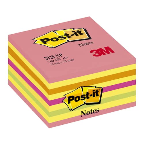Post-it® Sticky-notislappar kub 76 x 76 mm neonrosa färger 2028-NP