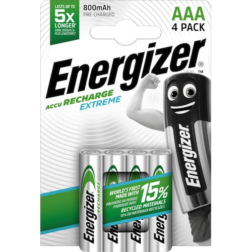 Energizer Nickelmetallhydridbatterier ACCU Recharge Extreme AAA 800 mAh uppladdningsbara