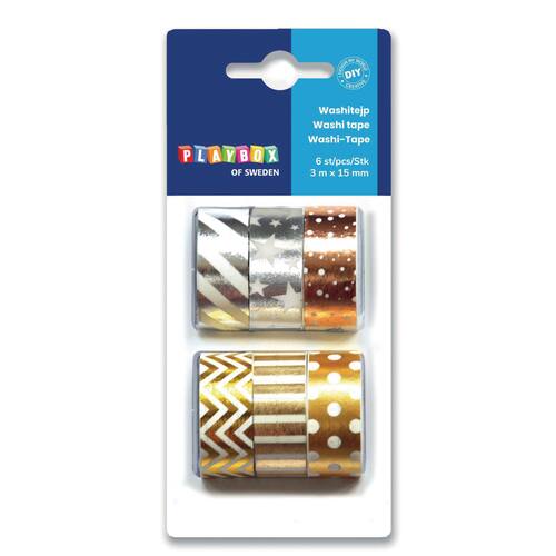 PLAYBOX Washitape metallfärg 3mx15mm 6/fp