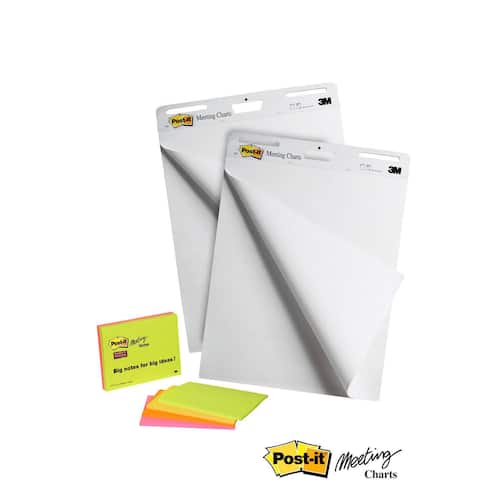 Post-it® Super Sticky-staffliblock 635 mm x 762 mm 30 ark vanligt vitt papper + 4 meeting notes på köpet