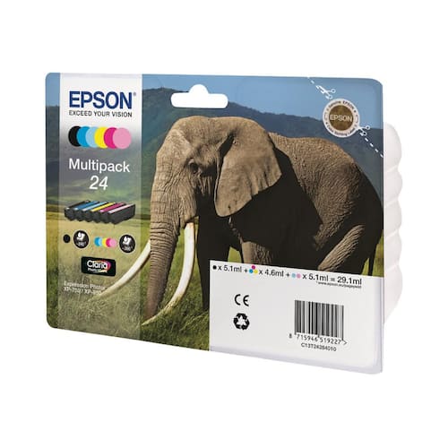 Epson Bläckpatron 24 elefant svart cyan ljus cyan magenta ljus magenta gul flerpack