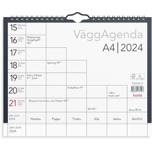Burde Väggkalender Väggagenda A4 – 1715