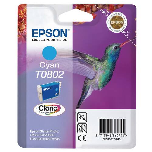 Epson Bläckpatron T0802 C13T08024010 Hummingbird Claria Photographic-bläck cyan singelförpackning
