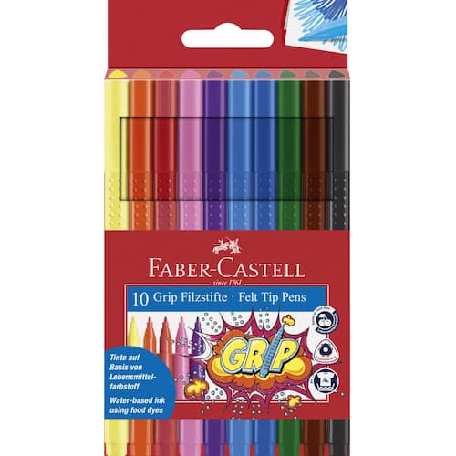 Faber-Castell Färgpennor GRIP trekantig pennkopp punkter grepp olika färger förpackning med 10