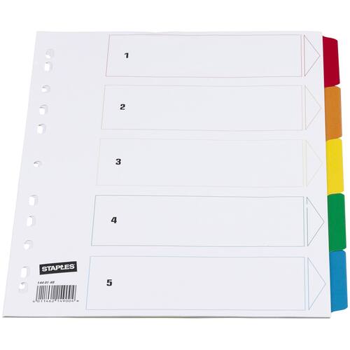 Legacy Own Brand STAPLES Plastregister A4 polypropylen 5-flikuppsättning olika färger