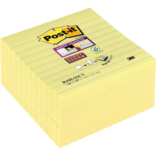 Post-it® Notes SS linjerade Z-notes 101x101mm 90 blad gul 5/fp
