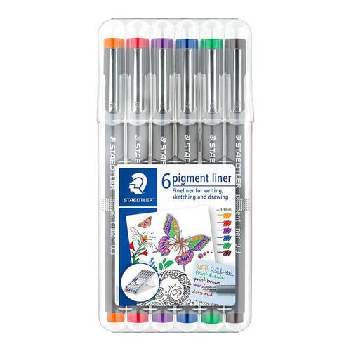 Staedtler Fineliner pigmentpenna tunn spets grå pennkropp olika bläckfärger