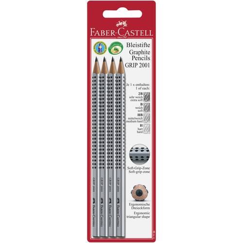 Faber-Castell Grafitpenna Grip 2001 2B- B- H- HB-stift triangelformad pennkropp med grepp silver