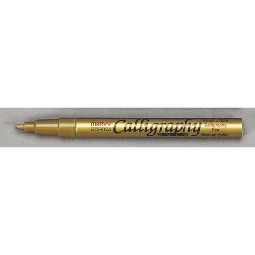 Marvy Kalligrafipenna fiberspets mediumspets guldfärgad pennkropp bläck i metallicguld