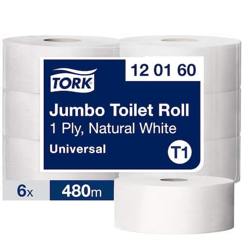 Tork Universal Jumbo T1 toalettpappersrulle 1-lagers 2 400 ark återvunnet 94 mm beige
