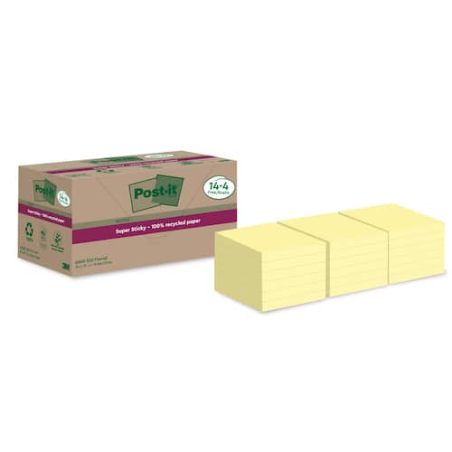 Post-it® Notes Super Sticky 76x76mm Recycled gul