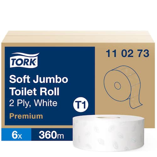 Tork Toalettpapper Jumbo Soft T1 2-lagers 1 800 ark präglad 97 mm vit
