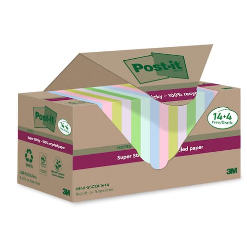 Post-it® Notes Super Sticky 76x76mm Recycled sorterade färger