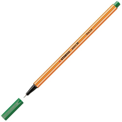 STABILO Fineliner Point 88® tunn spets orange pennkropp grön bläck