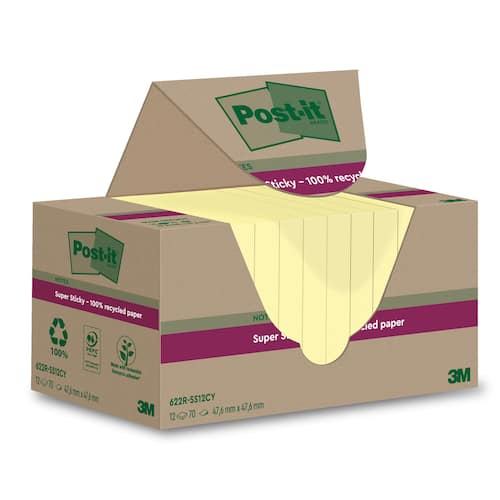 Post-it® Notes Super Sticky 47,6×47,6mm recycled gul
