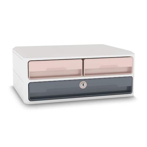 Cep Skrivbordsbyrå MoovUp Mineral 3-lådor med lås vit-rosa-grå