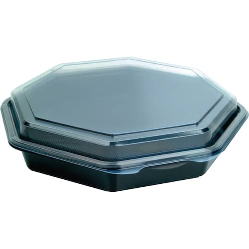 Duni Plastbehållare för kall mat Octaview® återförslutningsbara med transparent lock polypropylen 1 l svarta 230 x 230 x 50 mm