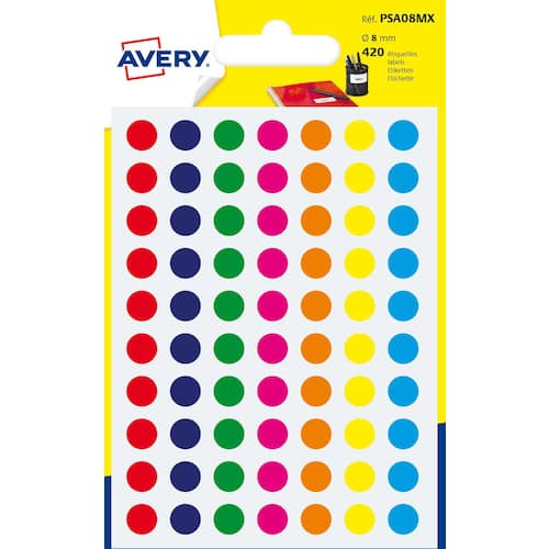 Avery Etikett 8mm blandade färger