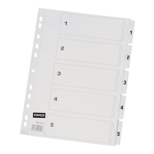 Legacy Own Brand STAPLES Förtryckt avdelare polyesterfilmbelagd kartong 5 delar A4 vit