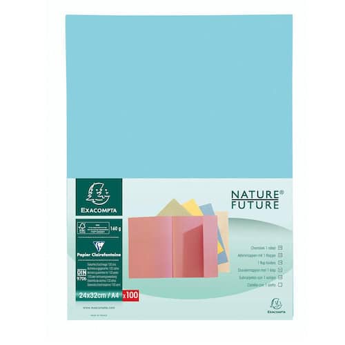 Exacompta Mapp 1-klaff Nature Future® Jura 160 A4 200 ark 240 x 320 mm presspan ljusblå förpackning med 100