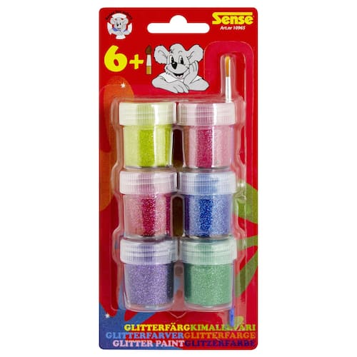 Sense Glitterfärger 6-pack pensel olika färger