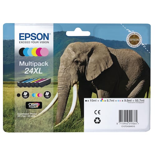 Epson Bläckpatron Elephant 24XL Claria Photo HD hög kapacitet svart cyan ljus cyan ljus magenta magenta gul multiförpackning C13T24384010