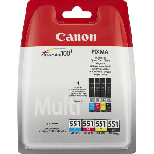 Canon Bläckpatron PIXMA CLI-551 6509B009 ChromaLife100+ svart cyan magenta gul multiförpackning