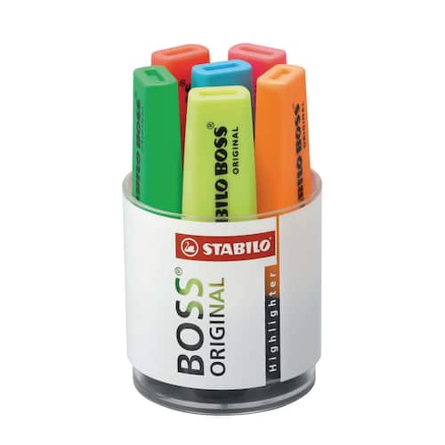 STABILO Överstrykningspenna BOSS® ORIGINAL olika fluorescerande färger snedskuren spets 2 + 5 mm 6 stycken i en tubförpackning av hårdplast 7006