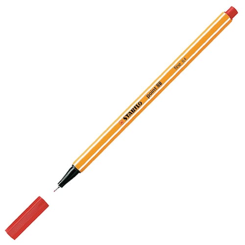 STABILO Fineliner Point 88® tunn spets orange pennkropp rött bläck