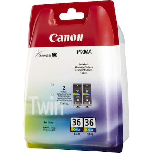 Canon Bläckpatron PIXMA CLI-36 ChromaLife100 tre färger dubbelförpackning 1511B018